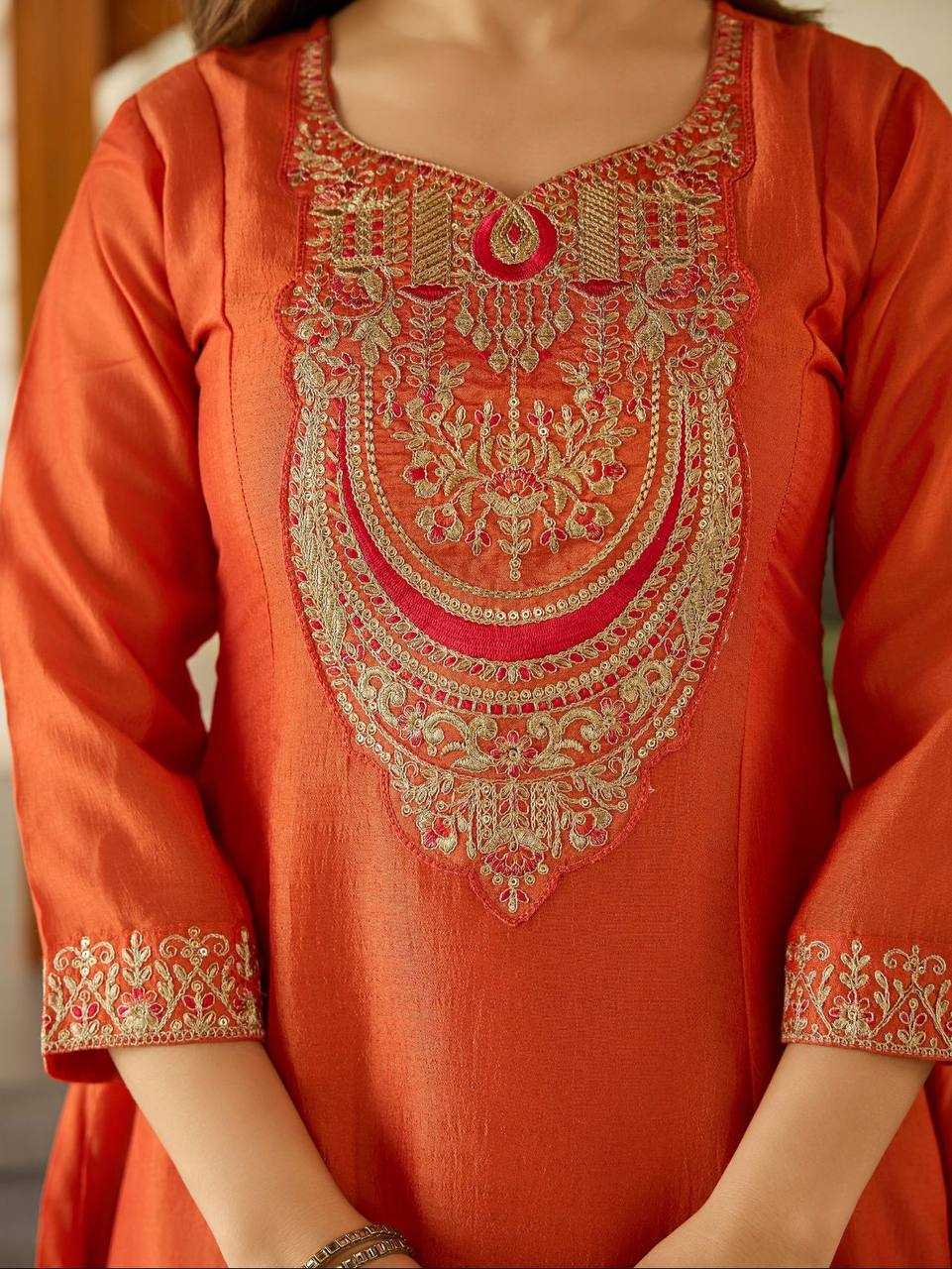 Vichitra Silk Kurti Bottom With Dupatta Embroidered